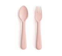 Mushie Set Forchetta e Cucchiaio per Bambini | Set di Posate Riutilizzabili per la Cena | Lavabili in Lavastoviglie e adatti al Microonde | Facili da Impugnare Fabbricato in Danimarca | Blush