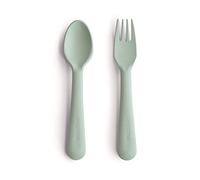 Mushie Set Forchetta e Cucchiaio per Bambini | Set di Posate Riutilizzabili per la Cena | Lavabili in Lavastoviglie e adatti al Microonde | Facili da Impugnare | Fabbricato in Danimarca | Sage