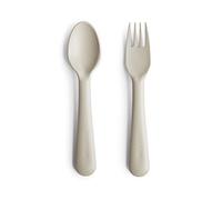 Mushie Set Forchetta e Cucchiaio per Bambini | Set di Posate Riutilizzabili per la Cena | Lavabili in Lavastoviglie e adatti al Microonde | Facili da Impugnare | Fabbricato in Danimarca | Ivory