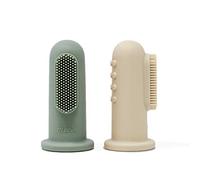 Mushie Spazzolino da dito in Silicone | senza BPA | set de 2 | Bambini da Dito, Training Brush & Primo Spazzolino | Accessori per Bambini Sicuri e di Alta Qualità | Cambridge Blue/Shifting Sand