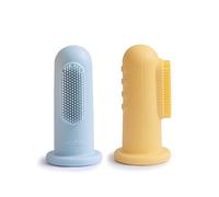 Mushie Spazzolino da dito in Silicone | senza BPA | set de 2 | Bambini da Dito, Training Brush & Primo Spazzolino | Accessori per Bambini Sicuri e di Alta Qualità | Powder Blue/Daffodil