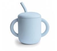 mushie | Tazza da allenamento in silicone e paglia | 6+ mesi | 175 ml, con manici antiscivolo e a prova di fuoriuscite, senza BPA, non perdite, 100% silicone per uso alimentare | Powder Blue