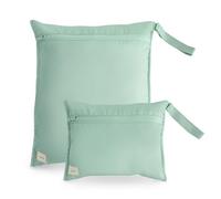 mushie wet bag 2 pezzi impermeabile resistente all’acqua, set grande e piccolo per pannolini, abiti e giochi, con chiusura a scatto e gancio per passeggino, poliestere facile da pulire (Roman Green)