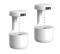 Mushroom Anti Gravity Humidifier，800ml Large Capacity Mushroom Humidifier with LED display that shows the time ，Rain Drop Humidifiers, for Bedroom Office Bedroom Use (White2pcs)