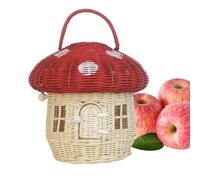 Mushroom Basket, Handmade Container with Lid, Decorative Storage Bag with Handle for Picnic, Photography, Doll House, Beach, Table, Kitchen, Living Room, Food, Toys, Kids, and Adults 11.02×9.45 Inch