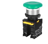 Mushroom Button Switch Waterproof Latching Momentary Self Reset Locking Panelboard Power Start Red Green 10A 1NO1NC 22mm(Green,1NC)
