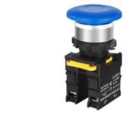 Mushroom Button Switch Waterproof Latching Momentary Self Reset Locking Panelboard Power Start Switch Red Green 10A 1NO1NC 22mm(Blue,2NC)