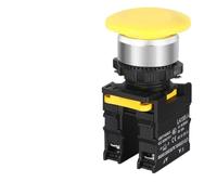 Mushroom Button Switch Waterproof Latching Momentary Self Reset Locking Panelboard Power Start Switch Red Green 10A 1NO1NC 22mm(Yellow,2NC) Controls Switches