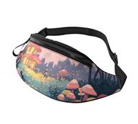 Mushroom Garden - Marsupio a vita regolabile, motivo: casa fungo, borsa a tracolla stampata colorata, unisex, marsupio minimalista, alternativa compatta agli zaini ingombranti, 14 x 35 cm, A39, A39