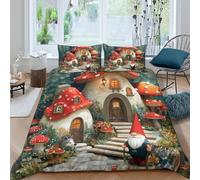 Mushroom houseSet Di Copripiumino morbida microfibra 3 pezzi motivo 3D con cerniera Fantasy fairy tale style copripiumino con federe traspirante ultra morbido for ragazze Super king（260x220cm）