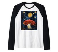 Mushroom Starry Night - Van Gogh Inspired Tee Maglia con Maniche Raglan
