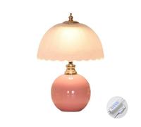 Mushroom Table Lamp, Desk Lamps for Bedroom, Living Room, Bedside, Home Decor, Adjustable Brightness, Ceramic Base, Glass Lampshade, Night Light with 3colors, pink (pink, 1pcs)