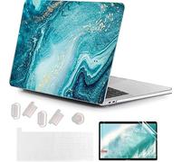 MUSHUI 4 in 1 Custodia per MacBook Pro 13 Pollici 2022-2016 (Modello: A2338 M1 M2 A2289 A2251 A2159 A1989 A1706 A1708), Morbida Case & Tastiera Cover per Mac Pro 13.3", Marmo Teal