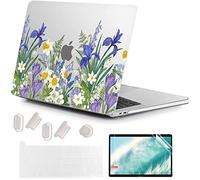 MUSHUI 4 in 1 Custodia per MacBook Pro 13 Pollici 2022-2016 (Modello: A2338 M1 M2 A2289 A2251 A2159 A1989 A1706 A1708), Morbida Case & Tastiera Cover per Mac Pro 13.3", Fiori Viola