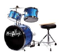 Music Alley Batteria per Bambini 3 Pezzi con Sgabello e Piatto, Blu