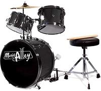 Music Alley Batteria per Bambini 3 Pezzi con Sgabello e Piatto, Nero