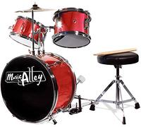 Music Alley Junior Drum Kit per bambini con pedalino da batteria, tamburo sgabello e bastoncini da tamburo - rosso