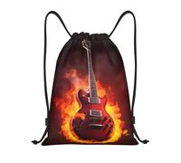 Music Fire Guitar Borsa con Cordoncino Sacca con Cordoncino Pieghevole Moda Borsa Palestra per Spiaggia Shopping Vacanze 36X42Cm