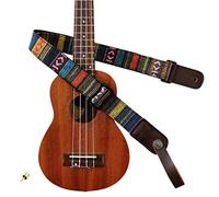 MUSIC FIRST Classico stile country morbido tessuto tinto in filo e vera pelle Ukulele Strap Ukulele Versione 2.0 con un cinturino in vera pelle Locker