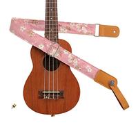 MUSIC FIRST Vintage 'Pink Sakura' Soft Muslin & Genuine Leather Ukulele Strap With a MUSIC FIRST Genuine Leather Strap Locker
