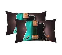 Music Green Guitar Federe Decorative Set 2 Cerniera Invisibile Copricuscini Morbida Federe Cuscini per Camera da Letto Salotto Decorazione 40X60Cm