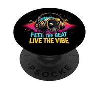 Music Headphones DJ Feel The Beat Live The Vibe Retro Sound PopSockets PopGrip Adesivo