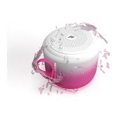 Music Hero speaker cassa wireless, 3 Watt, water resistant IPX4, con laccetto, microfono, tasti multifunzione, bianco e rosa