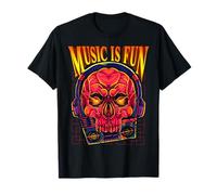 Music is Fun - Cuffie e Lettore Audio retrò con Teschio Maglietta