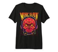 Music is Fun - Cuffie e Lettore Audio retrò con Teschio Maglietta Premium