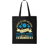 Music is Like an Open Sky. You Know It's Out There... and There You are Slogan Borsa tote in cotone ecologico naturale nero, Nero , Taglia unica