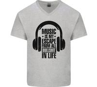 Music Is My Fuga Da B/S IN Life Rock Uomo Scollo A V Cotone T-Shirt