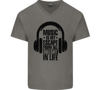 Music Is My Fuga Da B/S IN Life Rock Uomo Scollo A V Cotone T-Shirt