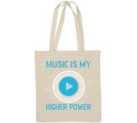 Music is my higher power slogan play button borsa tote in cotone naturale bianco