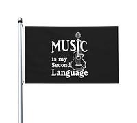 Music Is My Second Language Guitar Flag Durevole Bandiera Resistente Alle Intemperie Bandiere Per Feste Balcone Giardino 90X150Cm