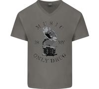 Music Is My Solo Droga Divertente Dj Vinile Ponti Uomo Scollo A V Cotone T-Shirt