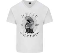 Music Is My Solo Droga Divertente Dj Vinile Ponti Uomo Scollo A V Cotone T-Shirt