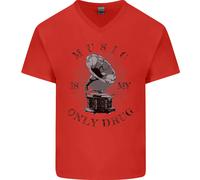 Music Is My Solo Droga Divertente Dj Vinile Ponti Uomo Scollo A V Cotone T-Shirt