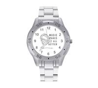 Music Makes It All Better - Orologio da polso da uomo, in acciaio inox, analogico, al quarzo, da lavoro, Stile:, regular, Bracciale