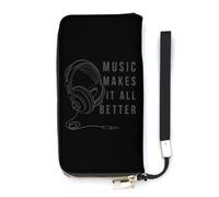 Music Makes It All Better, portafoglio sottile da donna, borsetta lunga carino, pochette da polso, borsetta porta carte, Stile:, 20x10.5cm