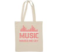 Music makes me cry slogan borsa tote in cotone naturale bianco
