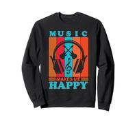 Music Makes Me Happy, Cuffie per Chitarra retrò, per Amanti della Musica Felpa