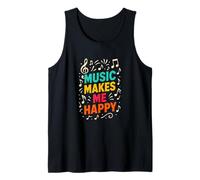 Music Makes Me Happy, note musicali colorate vintage divertenti Canotta