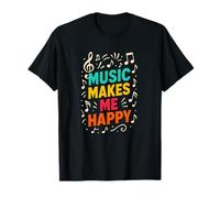Music Makes Me Happy, note musicali colorate vintage divertenti Maglietta