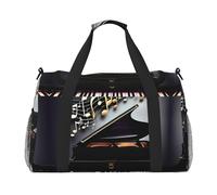 Music Note - Borsone da viaggio con cerniere e maniglie, grande borsone pieghevole, per vacanze in famiglia, Nero, One size