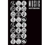 Music Notebook : black background with music icons: Wide Staff : Music Writing Hardcover Notebook * blank Sheet Music Notebook * Wide Staff Blank ... 13 Staves per page * 8.25" x 11" * 102 Pages