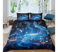 music notes swirlcopripiumino microfibra 3 pezzi motivo 3D con cerniera blue digital art style Set Di Copripiumino incluso federe aiosa morbida for ragazzi King（220x240cm）