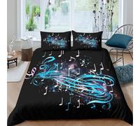 music notescopripiumino microfibra morbida 3 Pezzi stampa di 3D con cerniera blue wave style Set Di Copripiumino con federe per cuscini traspirante morbido e comodo for adulti Super king（260x220cm）