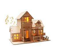 MUSIC PARK Puzzle 3D in Legno Casa con Carillon Miniatura Kit con Luci LED - Idea Regalo per Natale