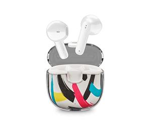 Music Sound | DRIP - Auricolare Bluetooth a capsula - Custodia Trasparente con Design Fantasie alla Moda - Playtime 19H - Comandi posti sugli auricolari - Fantasia Vernice Spray