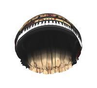 Music Studio, cuffia da doccia impermeabile a doppio strato, da donna, riutilizzabile, con fascia elastica, mantiene i capelli asciutti per la doccia e la cura della pelle